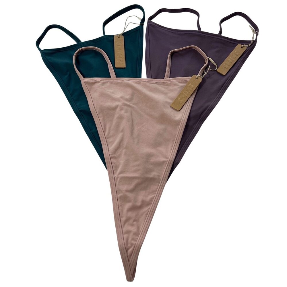 SKIMS Fits Everybody T-String Thongs‎ Lot of 3 Dusk Plum Teal 3X